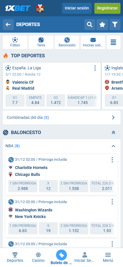 1xBet Bookmaker Sport Bettting Spain (Mobile screen) esmejor.es