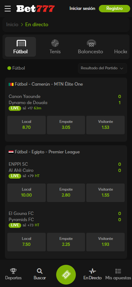 Bet777 Bookmaker Live Sport Bettting Spain (Mobile screen) esmejor.es