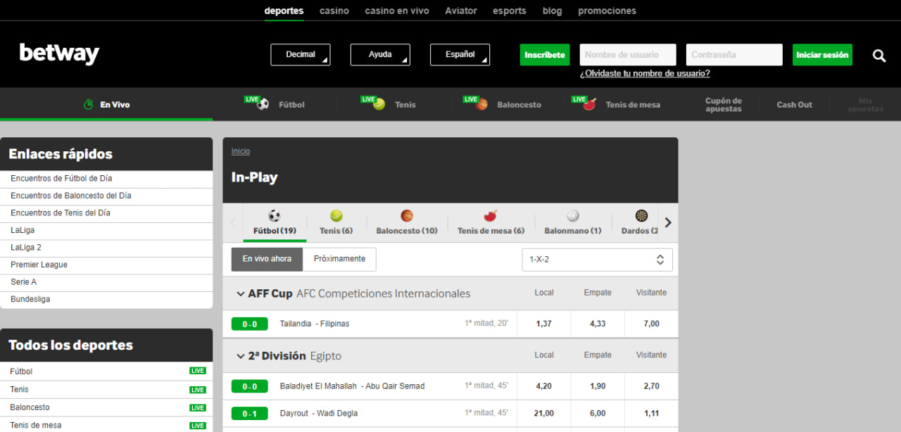 Betway Apuestas en vivo