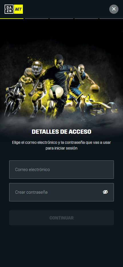 Dazn Bet Bookmaker Registration (Mobile screen), esmejor.es