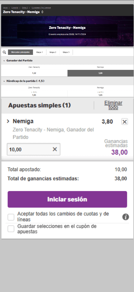 Apuestas al Ganador (Mobile screen)