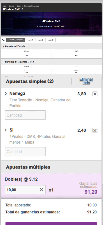 Apuestas Combinadas (Mobile screen)