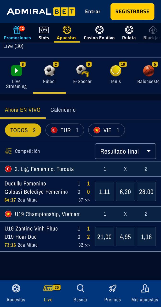 Apuestas en vivo Mobile