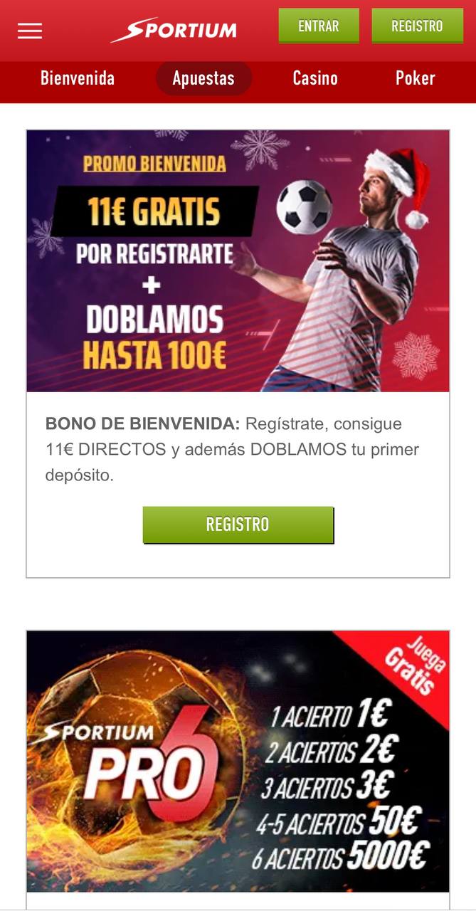 Bonos y promociones Sportium Mobile