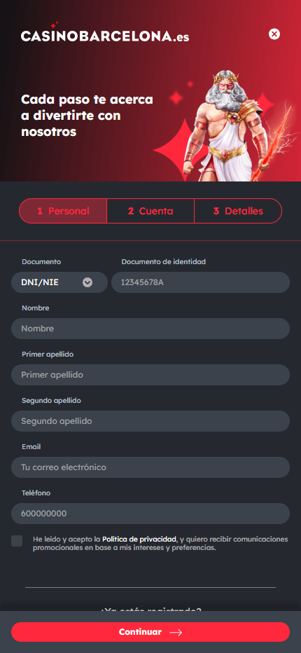 Casino Barcelona Registration ES (Mobile screen)