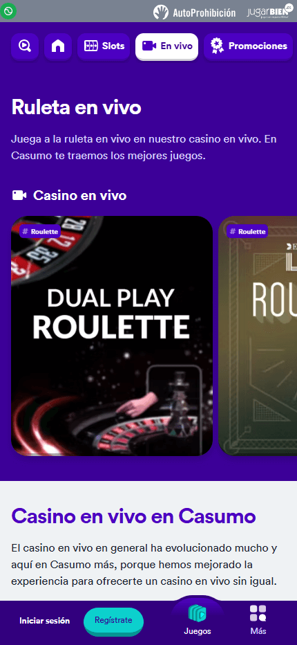 Casumo casino en vivo Spain (Mobile screen)