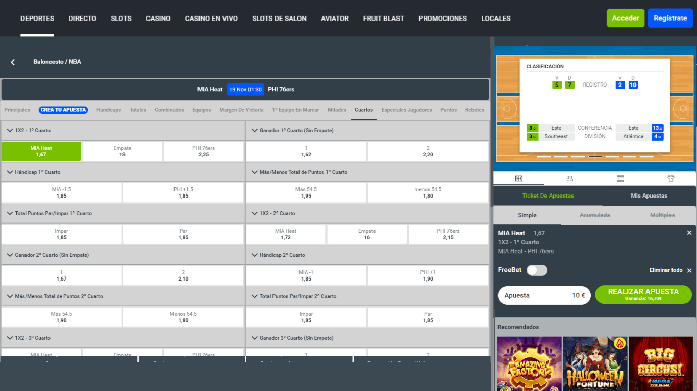 Codere Basketball - Apuestas por Cuartos y Mitades