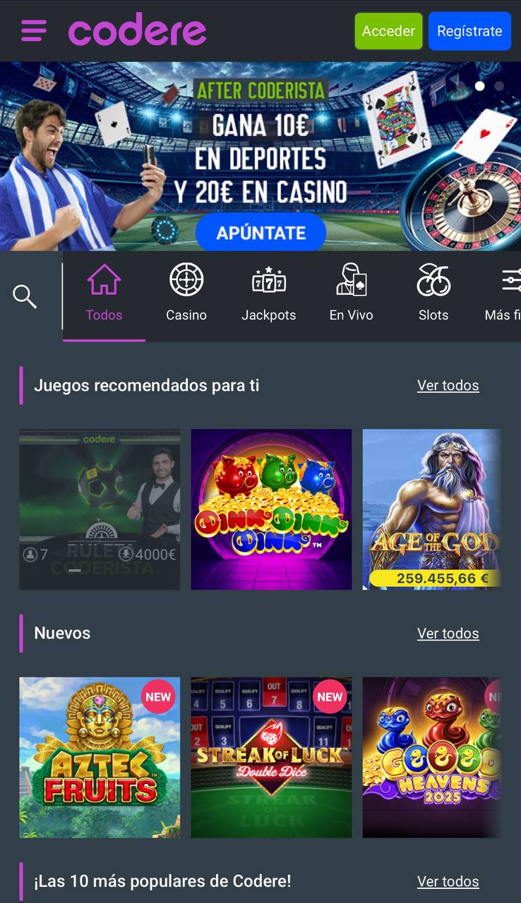 Juegos de casino en Codere