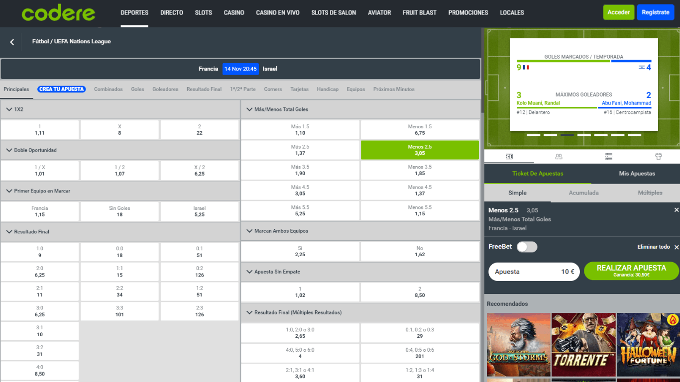 Codere football - Apuestas Más-Menos (Over-Under)