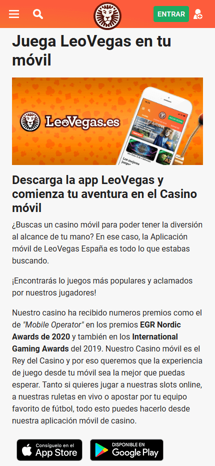 LeoVegas Mobile App Spain (Mobile screen)