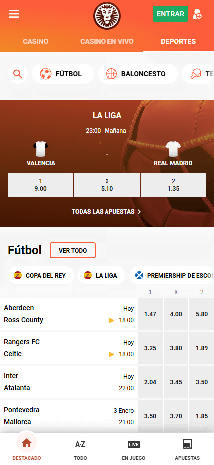 LeoVegas Sport Betting in Spain (Mobile screen)
