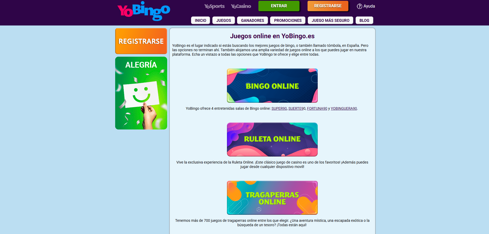 Juegos de YoBingo Casino