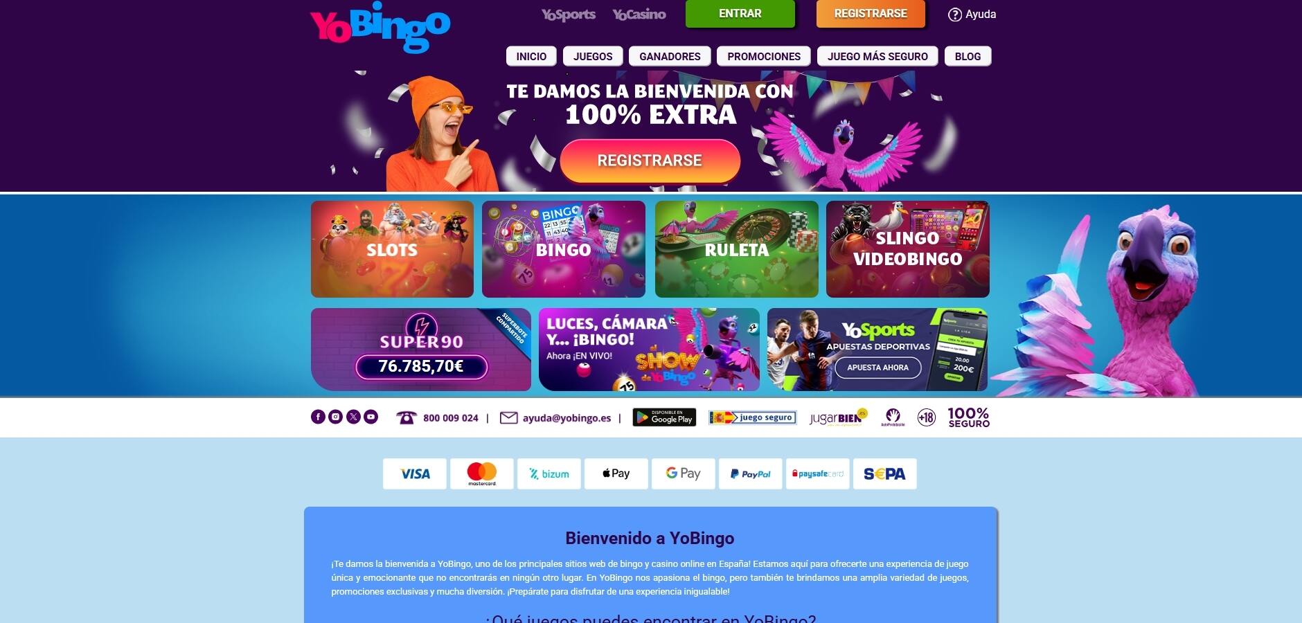 Homepage de YoBingo casino