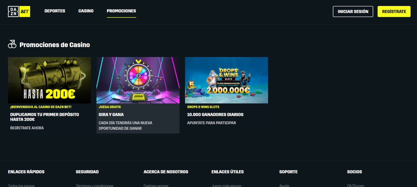 Sección de promociones en DAZN Bet Casino