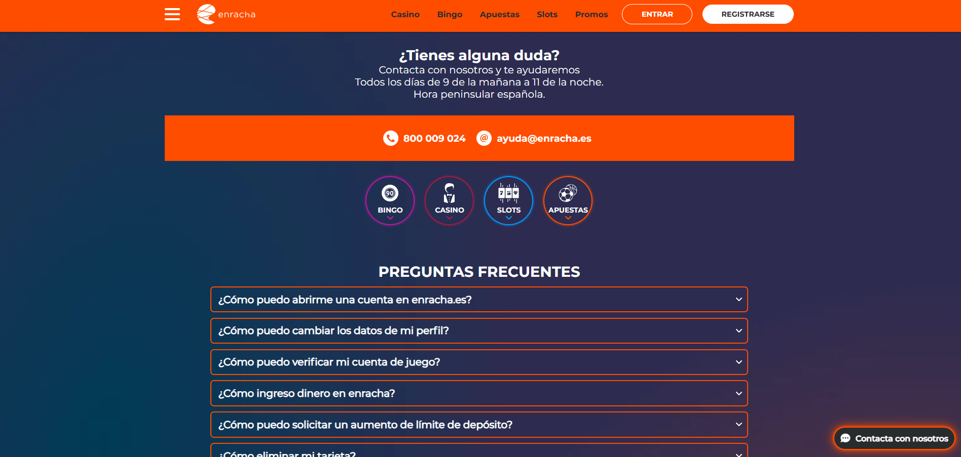 Sección de Ayuda en Enracha Apuestas