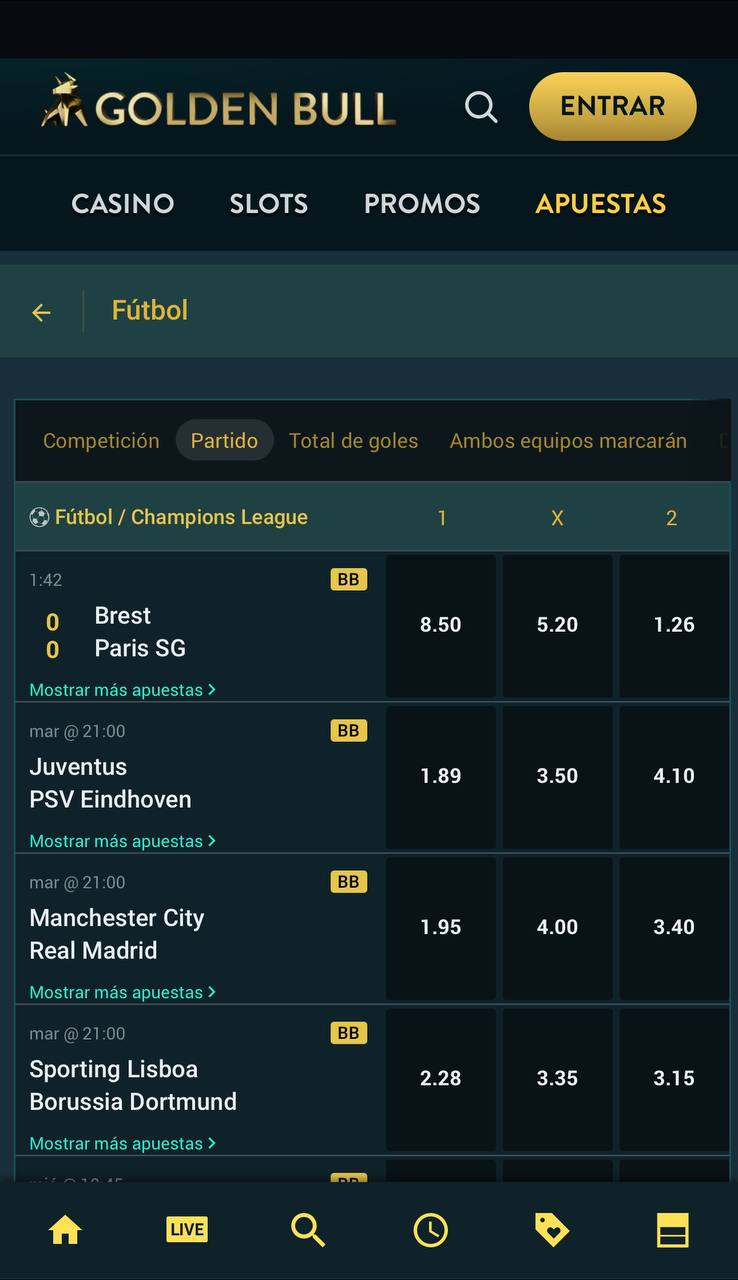 Sección de futbol en Goldenbull Apuestas