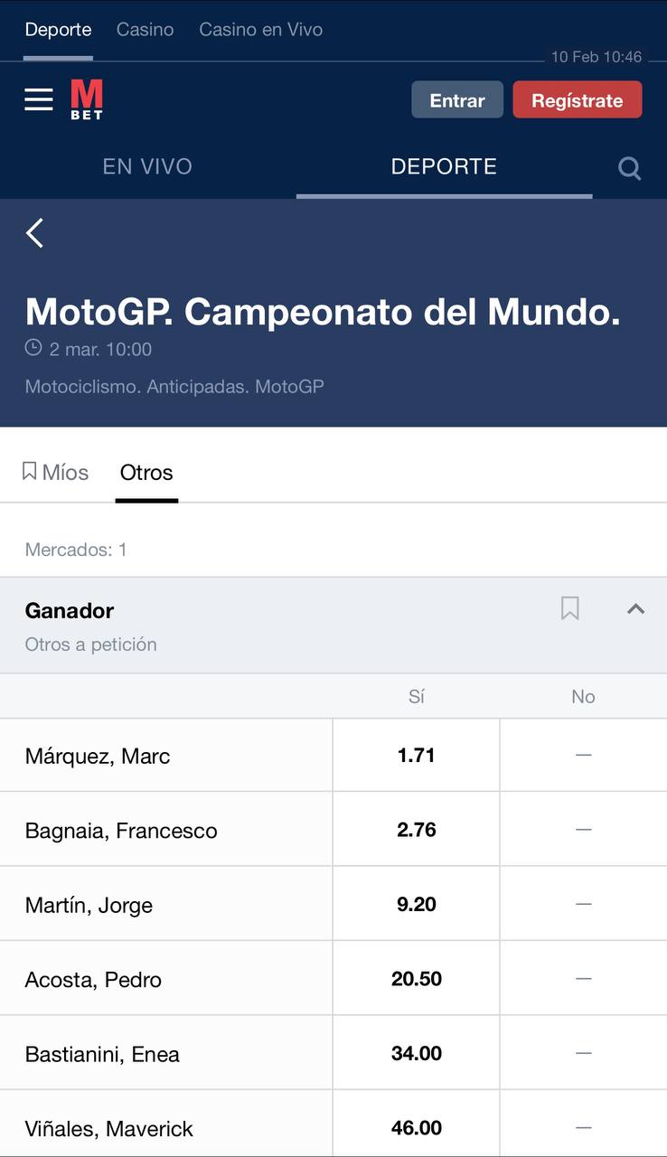 Sección de MotoGP en Marathonbet Apuestas