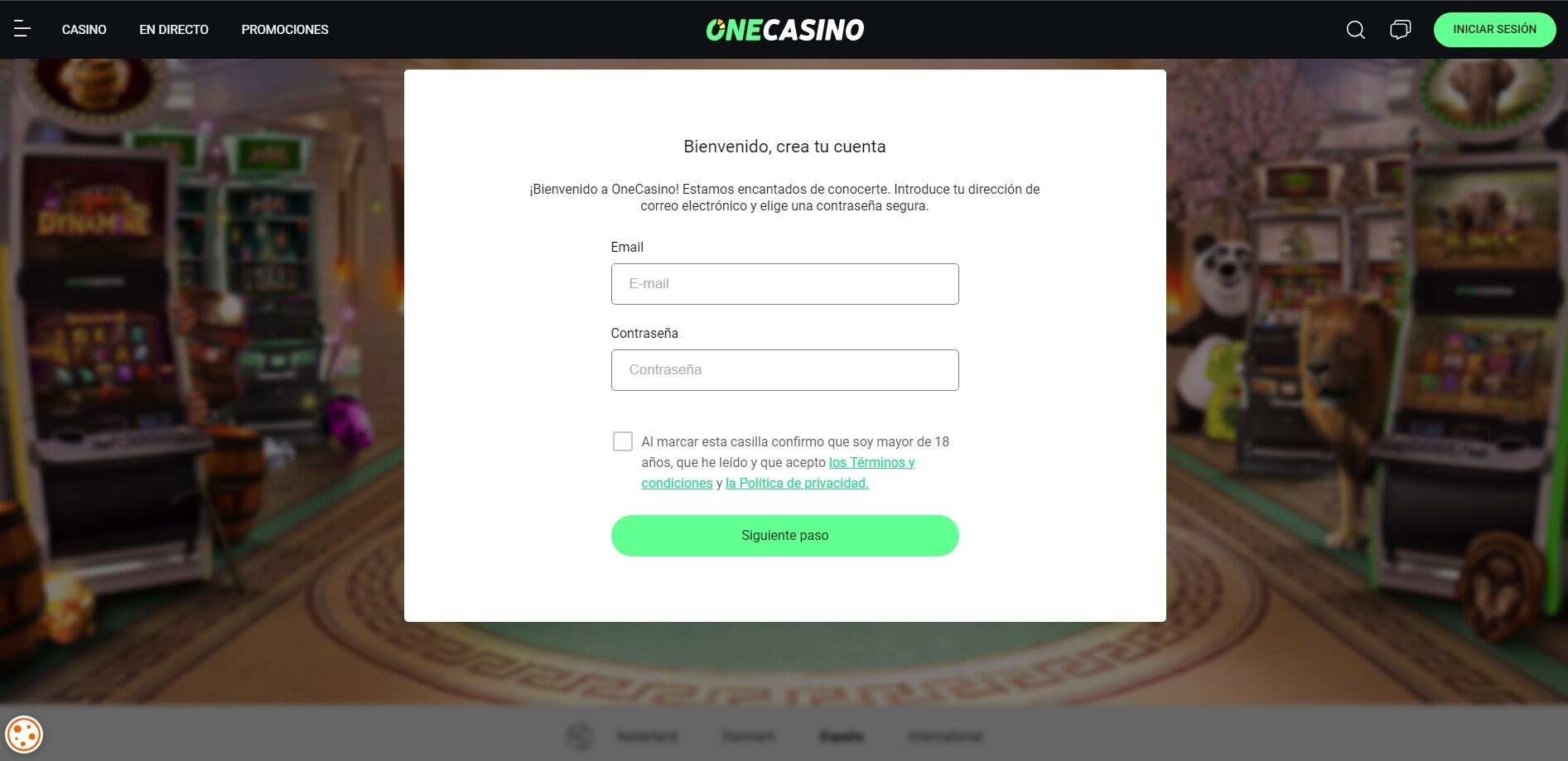 Formulario de registro en One Casino