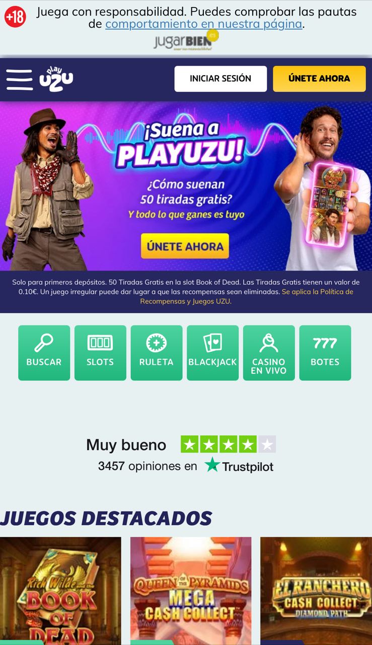 Página principal de PlayUZU Casino