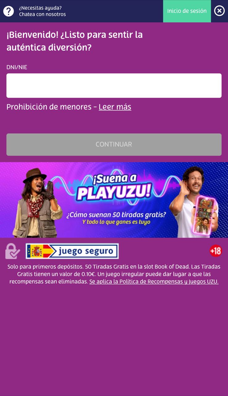 Formulario de registro en PlayUZU Casino