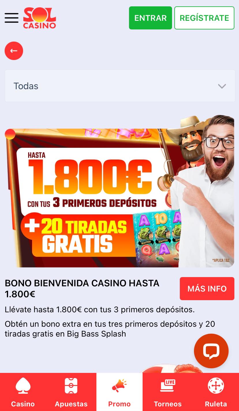 Promociones y ofertas en Sol Casino