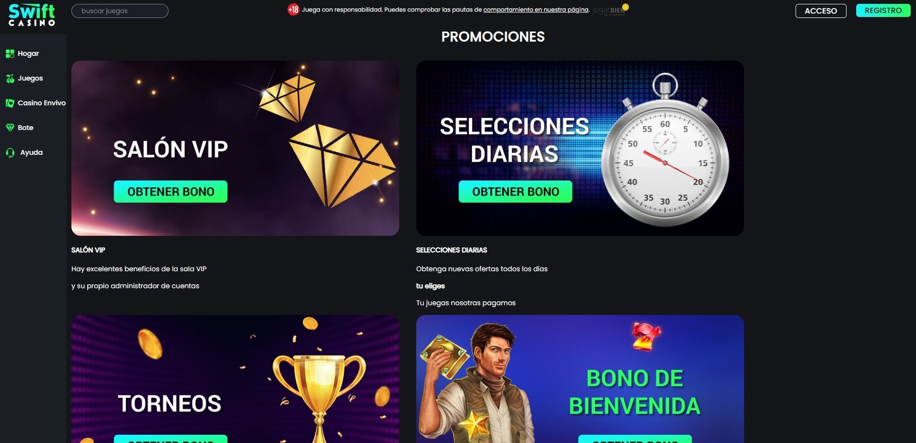 Promociones en Swift Casino